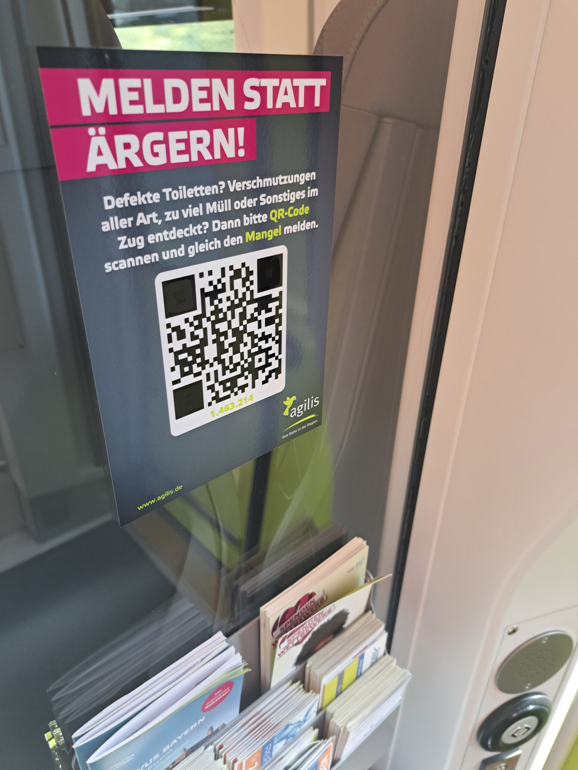 Mehr über den Artikel erfahren Mehr Sauberkeit in agilis-Zügen durch Online-Mängelmeldung
